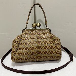 Genuine Woven Leather Handmade Vintage Kisslock Wristlet/ ShoulderBag/Crossbody